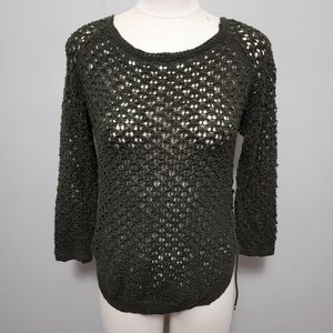 Esperanza olive open weave lace up sweater size medium